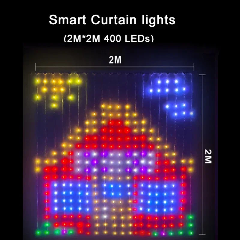 400LED Smart Curtain Lights APP Remote Control Custom Pattern DIY Window String Lights For Christmas Holiday Party Home Decor 2x2M/3x3M