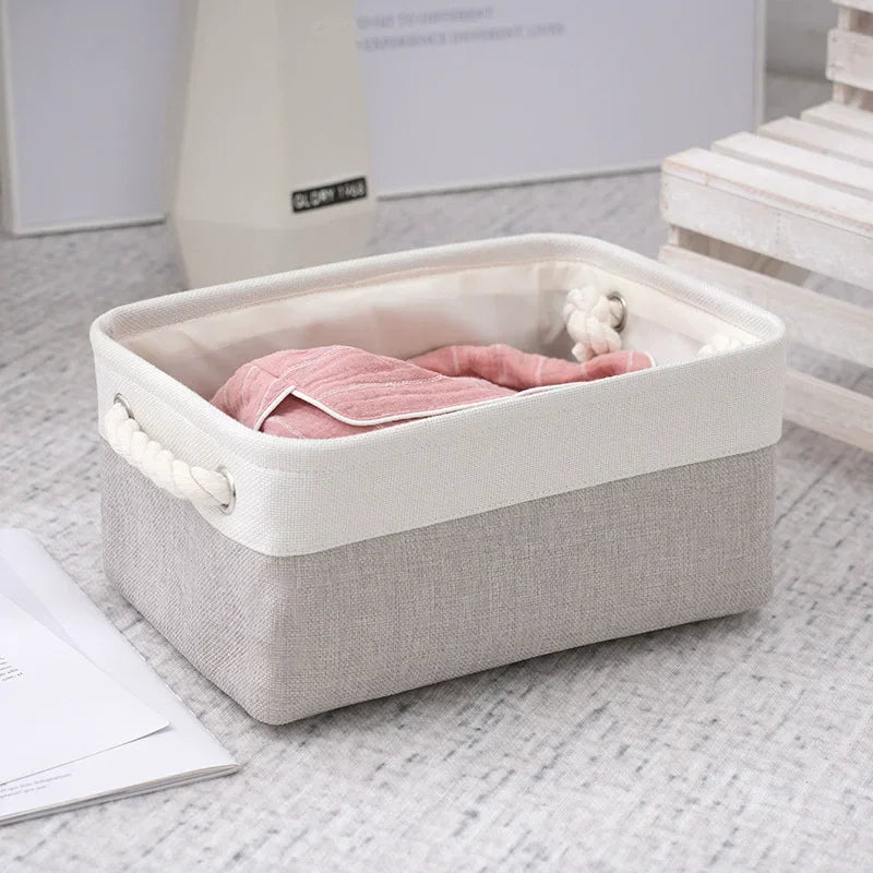 Multi-functional Linen Storage Basket,foldable Miscellaneous Storage Bag with Handle Storage Box Underwear Socks Baby Toys