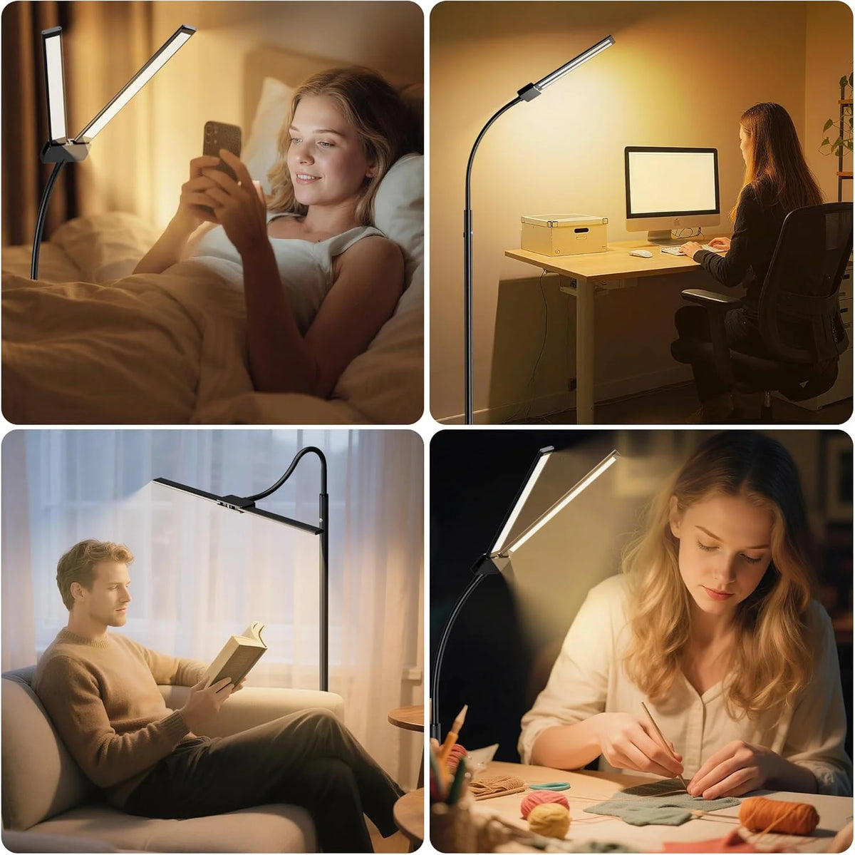 Modern LED Floor Lamp 3 Color Modes 8 Brightness Adjustable Flexible Gooseneck USB Standing Lamp for Living Room Reading Study Workbench