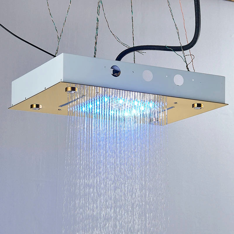 Luxury Waterfall Rains LED Light Shower Head 49*35cm Built-in Ceiling Shower Colorful Bathroom Showers