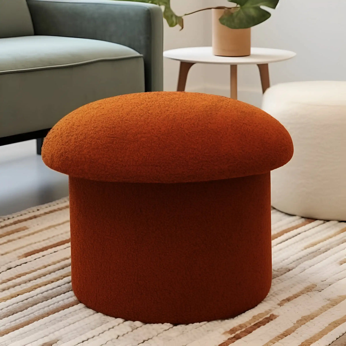 Mainstays Cream Boucle Mushroom Storage Ottoman Upholstered Footrest Stool Hidden Storage Seat for Bedroom Living Room