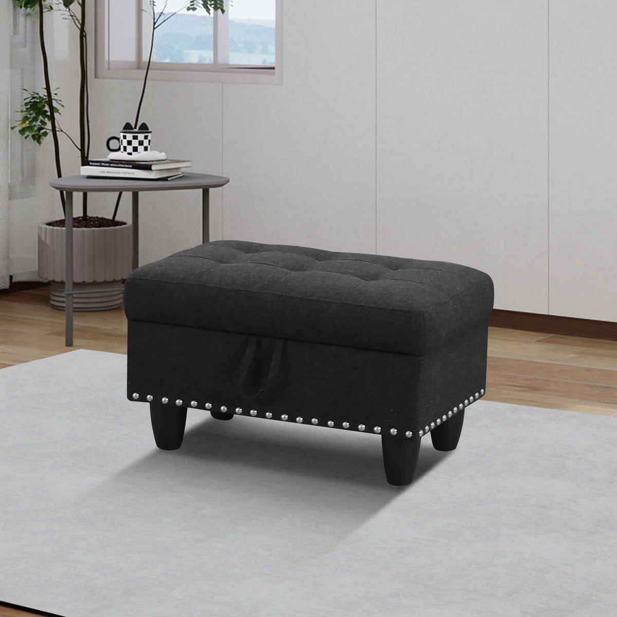 Modern Rectangular Storage Bench with Button Tufting & Nailhead Accents – Breathable Linen Fabric Ottoman with Lift-Top Hidden Space, Solid Wood Base, 500 lb Weight Limit – Ideal for Entryway & Living Room