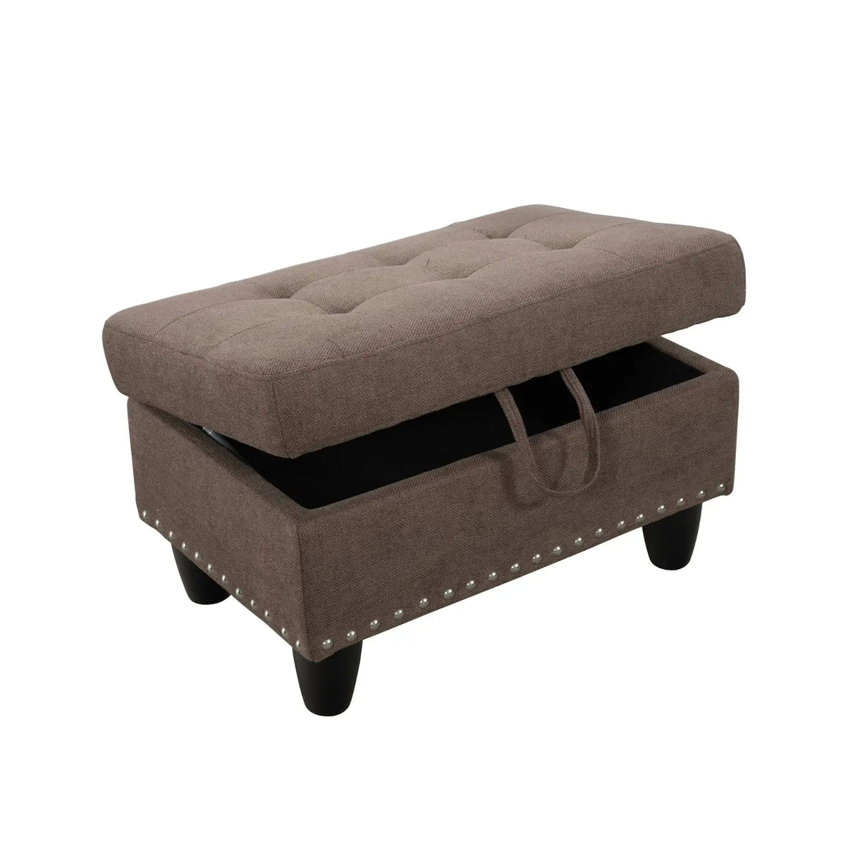 Modern Rectangular Storage Bench with Button Tufting & Nailhead Accents – Breathable Linen Fabric Ottoman with Lift-Top Hidden Space, Solid Wood Base, 500 lb Weight Limit – Ideal for Entryway & Living Room