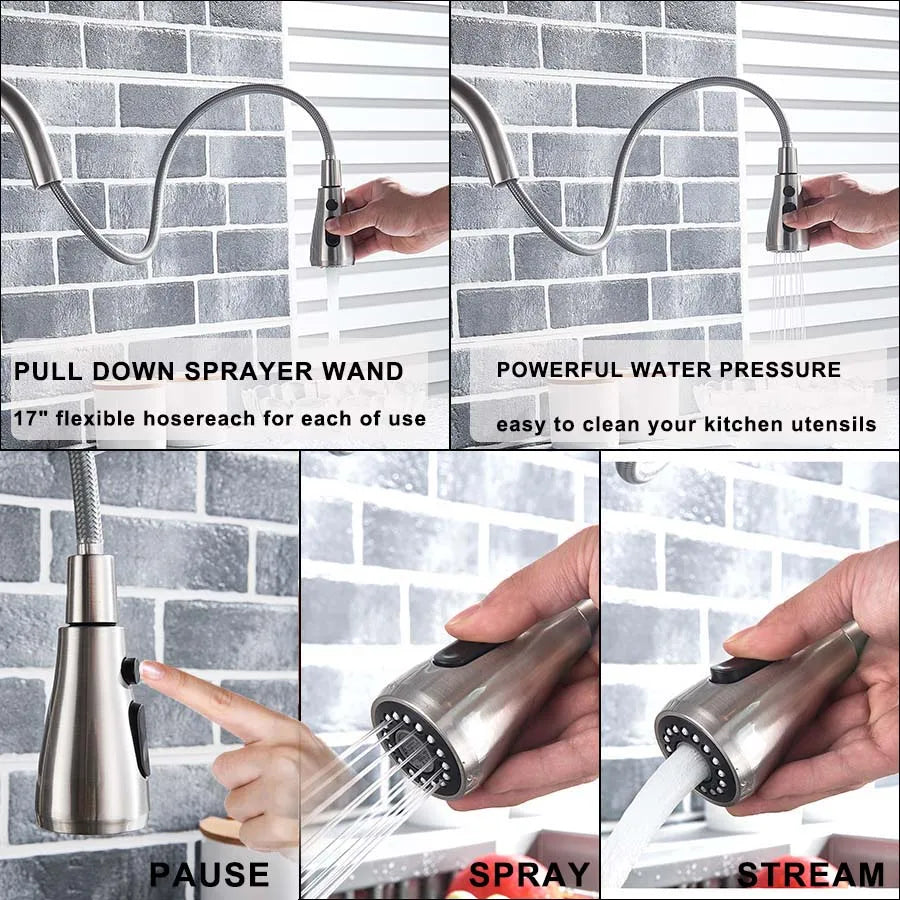 Black and Golden Filtered Crane For Kitchen Pull Out Sprayer  drinking water Three Ways Water Filter Tap Kitchen Faucet hot cold