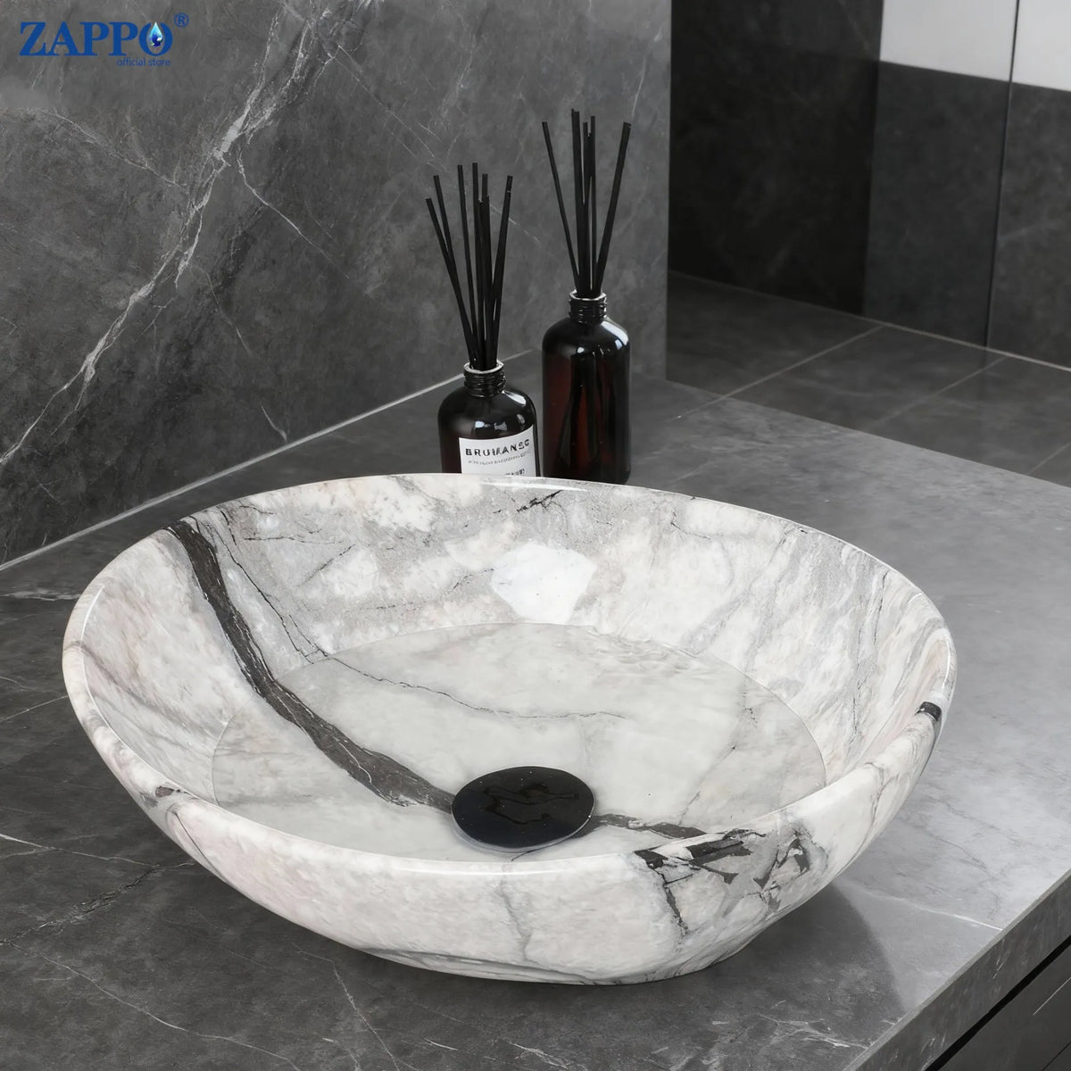 ZAPPO Marbling Rectangle Vessel Sink with Faucet Drain Ceramic Vessel Sinks Oval Bathroom Sink Bowl Above Counter with Mixer Tap