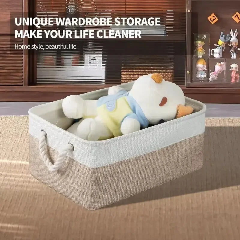 Multi-functional Linen Storage Basket,foldable Miscellaneous Storage Bag with Handle Storage Box Underwear Socks Baby Toys