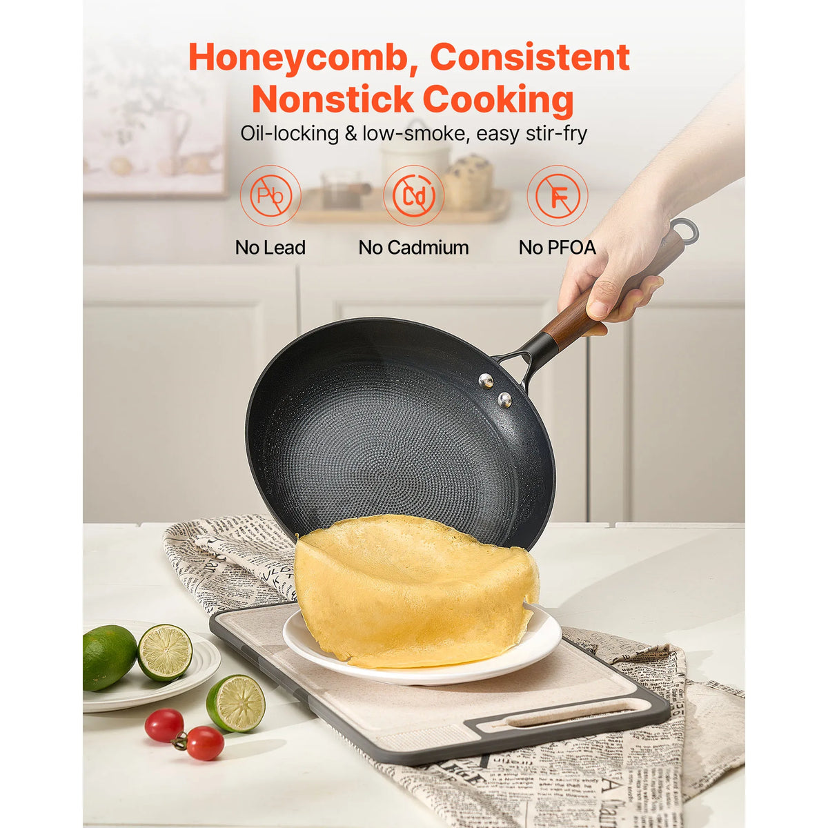 SucceBuy Cast Iron Skillet 3-Piece Frying Pan Set Nonstick Skillets with Wood Handle Kitchen Cookware for Gas Electrical Black
