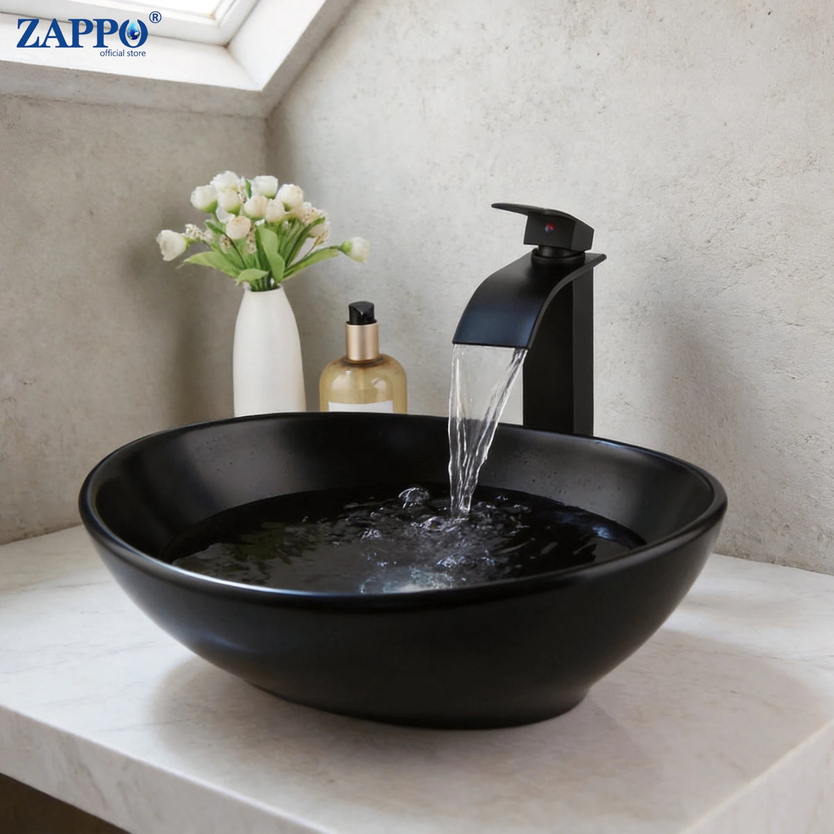 ZAPPO Marbling Rectangle Vessel Sink with Faucet Drain Ceramic Vessel Sinks Oval Bathroom Sink Bowl Above Counter with Mixer Tap