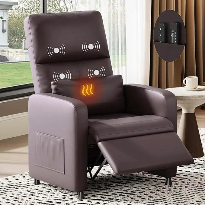 Power Recliner Electric Adjustable Recliner with Massage and Heat, Single-Seat Sofa, 2 Side Pockets and USB Port for Home