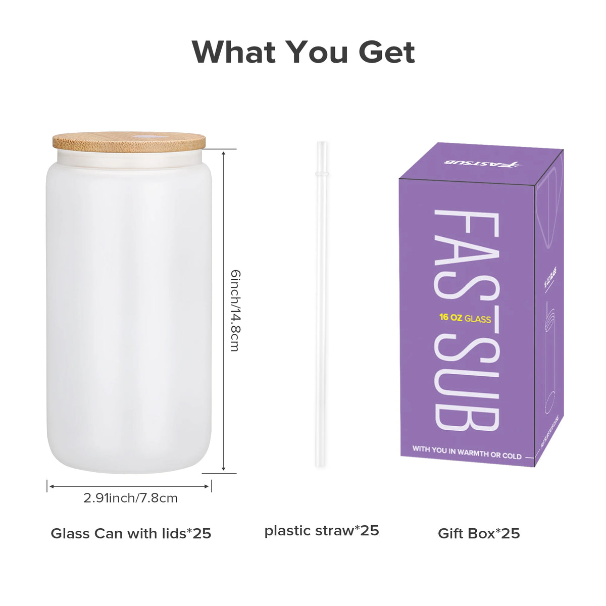USA Warehouse 25 Pack 16oz Frosted Sublimation Glass Blanks Cans Glass Tumbler With Bamboo Lid and Straw Glass Drinkware