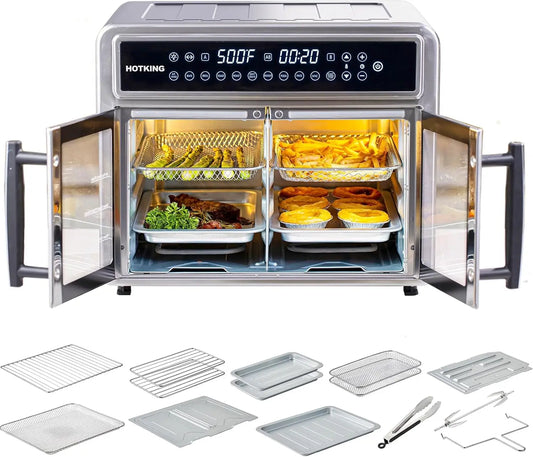 Air Fryer Toaster Oven Combo, Dual Zone, 28 QT Extra Large, Non-Toxic Stainless Steel French Door Convection Oven, Countertop wi