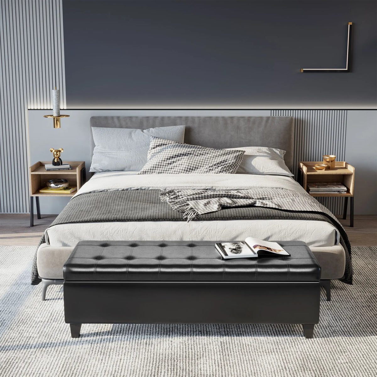HOMCOM 51" Ottoman Storage Bench, Faux Leather Tufted Bench for End of Bed with Lift Top for Living Room, Entryway, Black