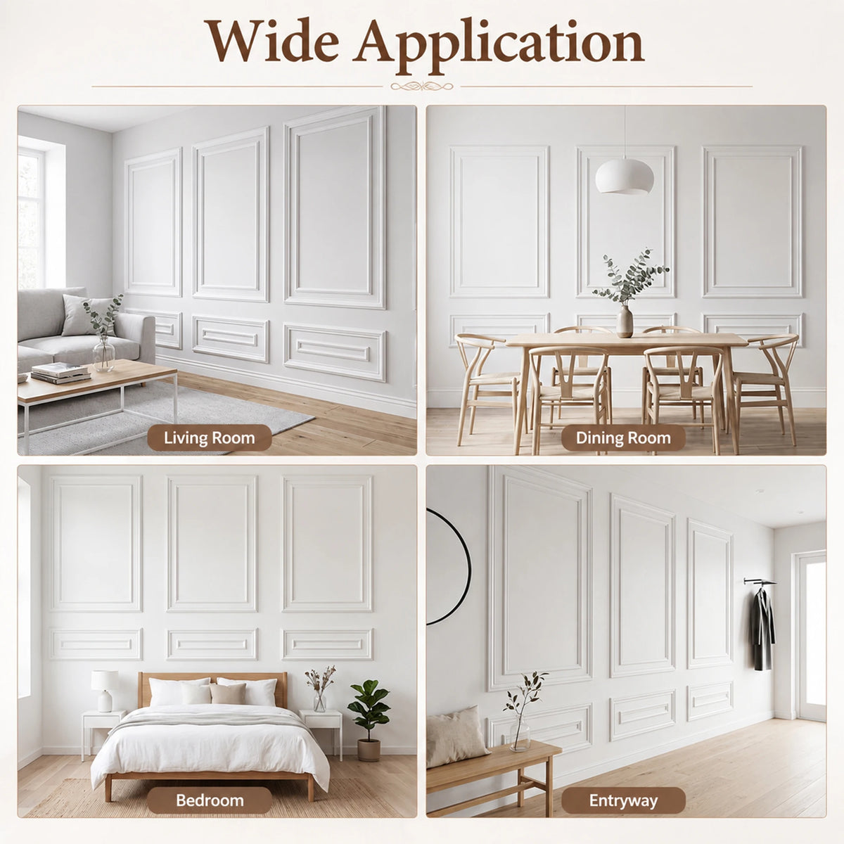 Wall Molding Kit Inner and Outer Layer Double Frame Style 3 Sets Pre-Cut Wainscoting Panels, Peel and Stick Self-Adhesive Accent Wall Trim, Ready-to-Assemble Wall Decor for Living Room Bedroom Office Apartment Dorm
