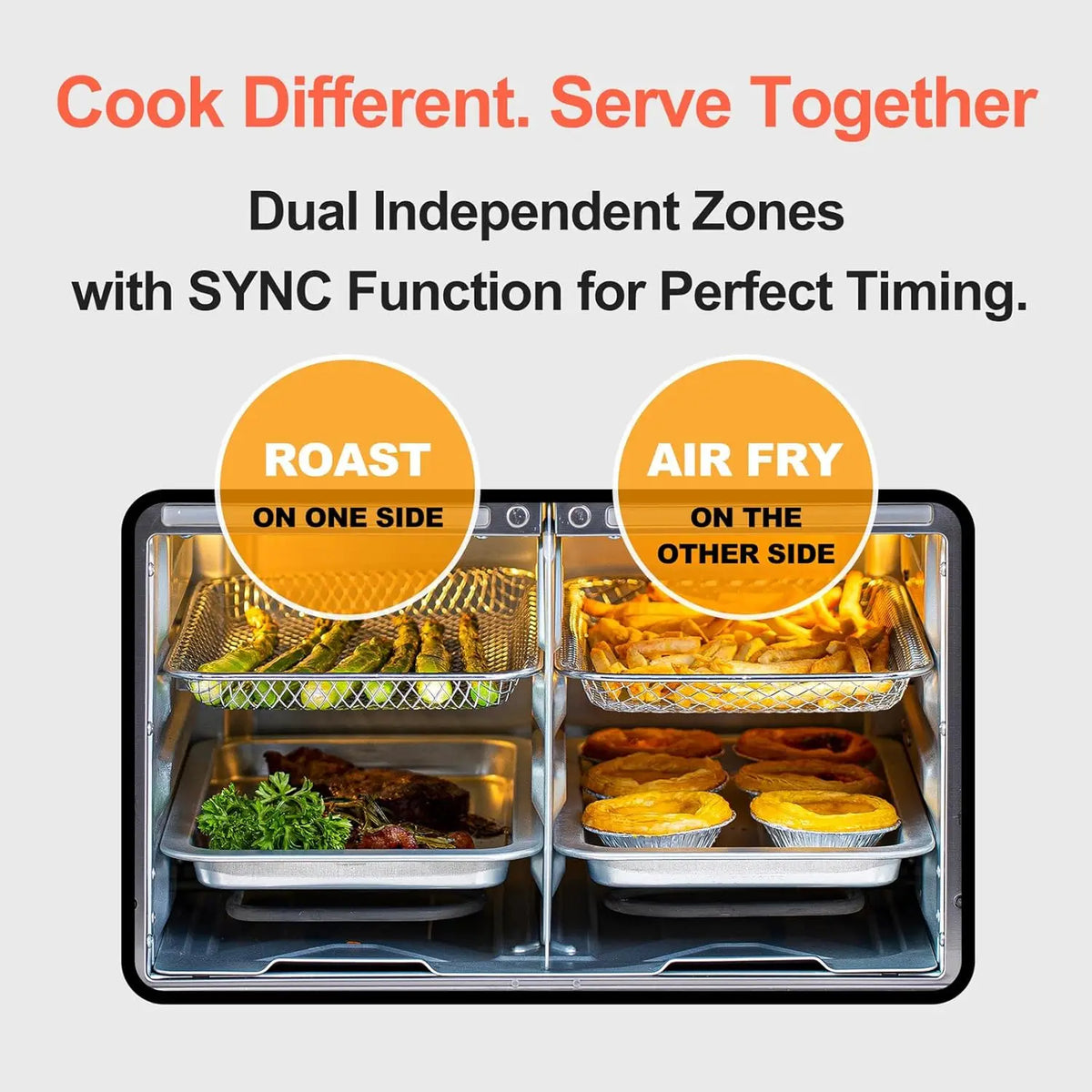 Air Fryer Toaster Oven Combo, Dual Zone, 28 QT Extra Large, Non-Toxic Stainless Steel French Door Convection Oven, Countertop wi