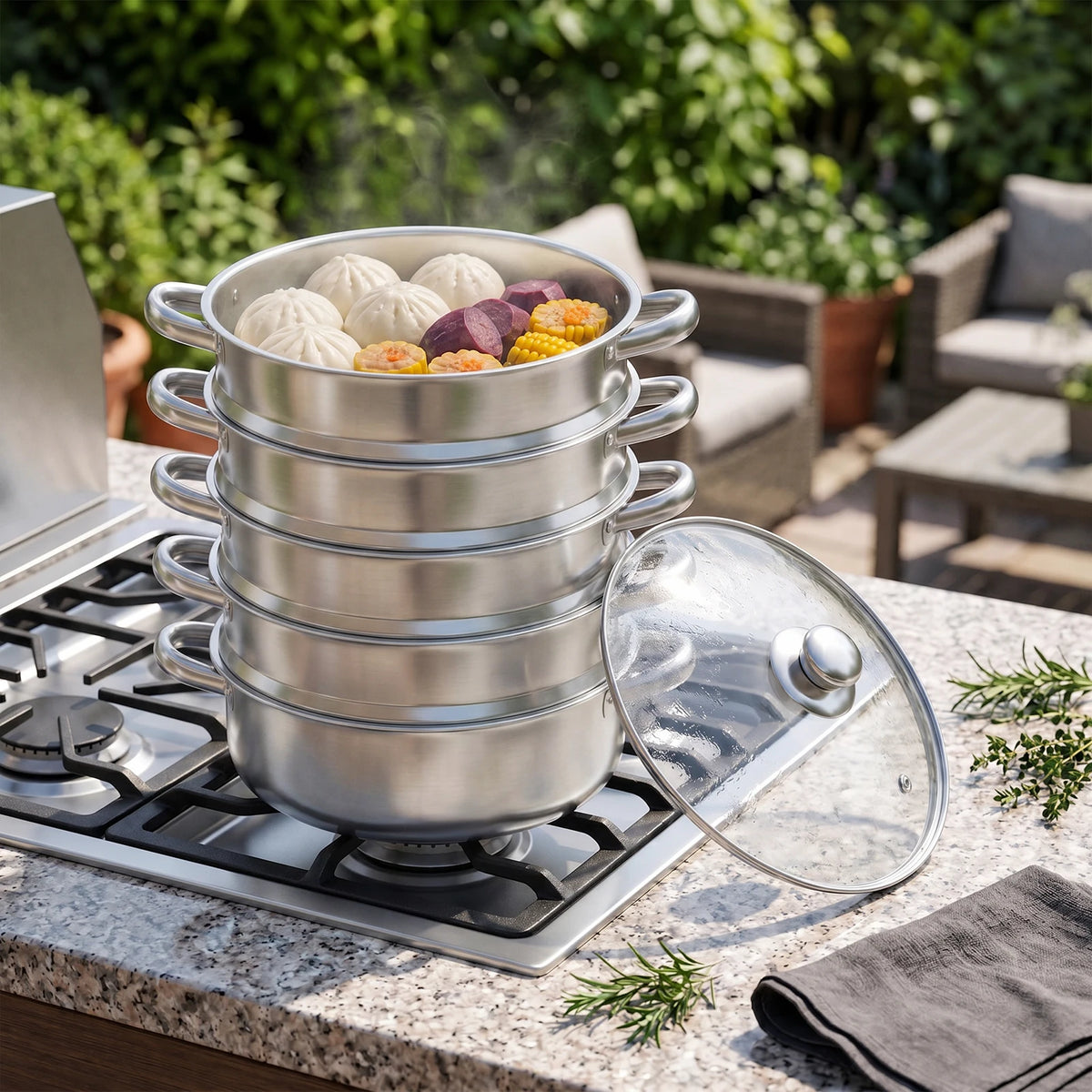 5-Tier Stainless Steel Steamer Multifunctional Steamer, 30cm High-Quality Steamer for Domestic or Commercial for Healthy Cooking