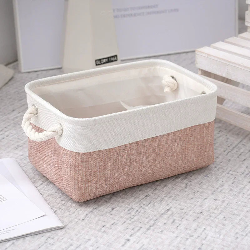 Multi-functional Linen Storage Basket,foldable Miscellaneous Storage Bag with Handle Storage Box Underwear Socks Baby Toys