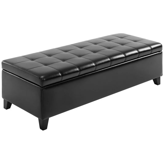 HOMCOM 51" Ottoman Storage Bench, Faux Leather Tufted Bench for End of Bed with Lift Top for Living Room, Entryway, Black