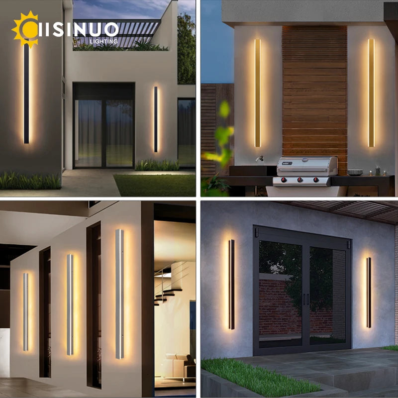 IP65 Waterproof Outdoor Wall Light Long Linear Garden Lamp Motion Sensor LED Porch Lighting Fixtures 110v 240v Sconces for Villa
