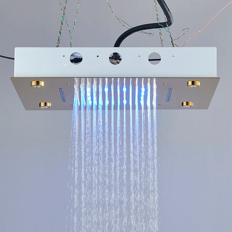 Luxury Waterfall Rains LED Light Shower Head 49*35cm Built-in Ceiling Shower Colorful Bathroom Showers