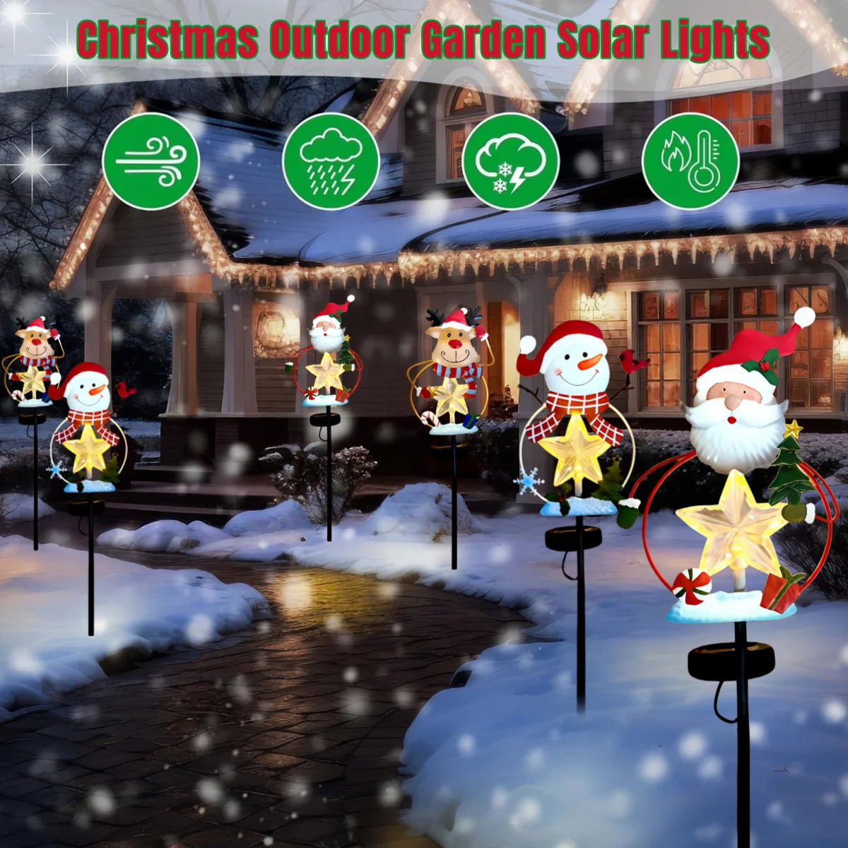 Christmas Stake Decor, Outdoor Garden Solar Light Metal Snowman/Santa Claus/Reindeer Yard Stakes with Lights, Outdoor Solar Christmas, Snowman, Deer, and Lawn Decoration Lights, Christmas Lights for Home Lawn Pathway Holiday