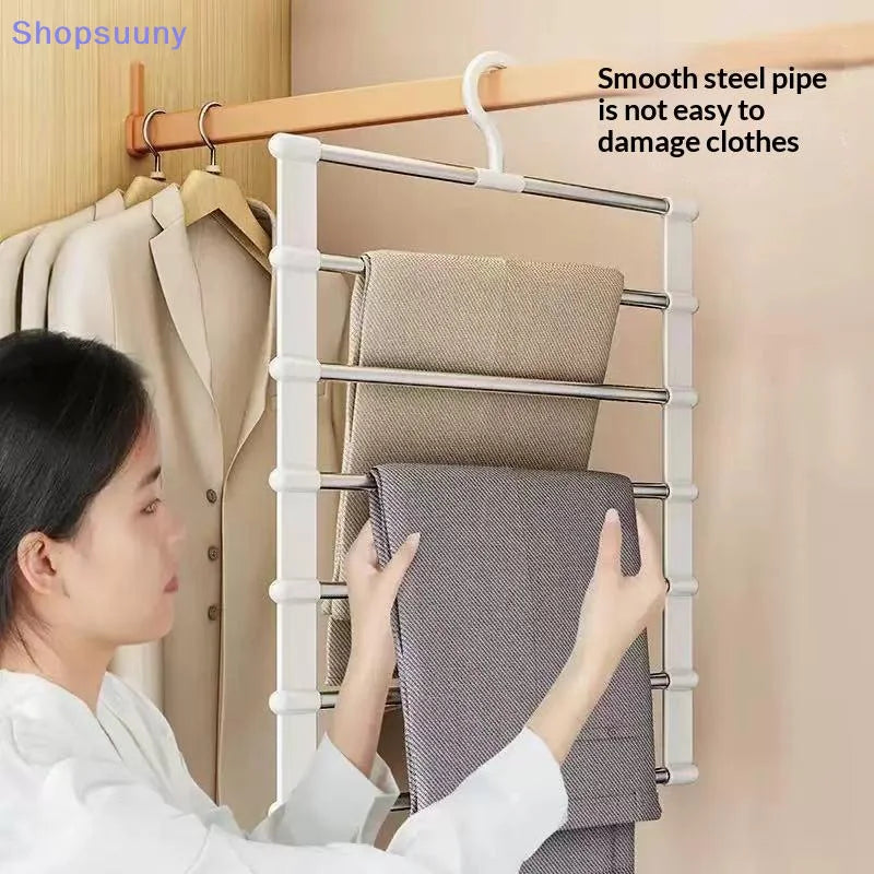 [SU]1/2Pcs Multi-Layer Pants Hanger Space Saving Closet Organizer Foldable Trousers Clothes Rack Wardrobe Storage Organization
