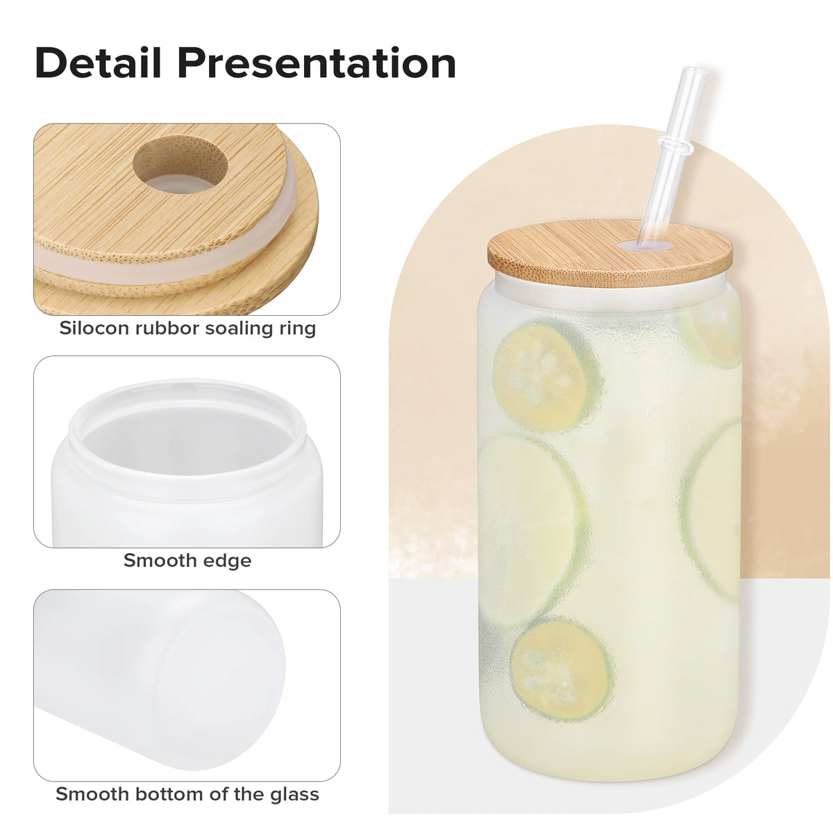 USA Warehouse 25 Pack 16oz Frosted Sublimation Glass Blanks Cans Glass Tumbler With Bamboo Lid and Straw Glass Drinkware