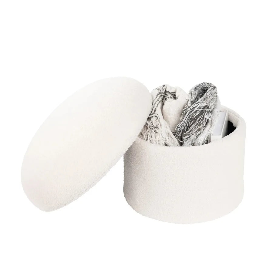 Mainstays Cream Boucle Mushroom Storage Ottoman Upholstered Footrest Stool Hidden Storage Seat for Bedroom Living Room