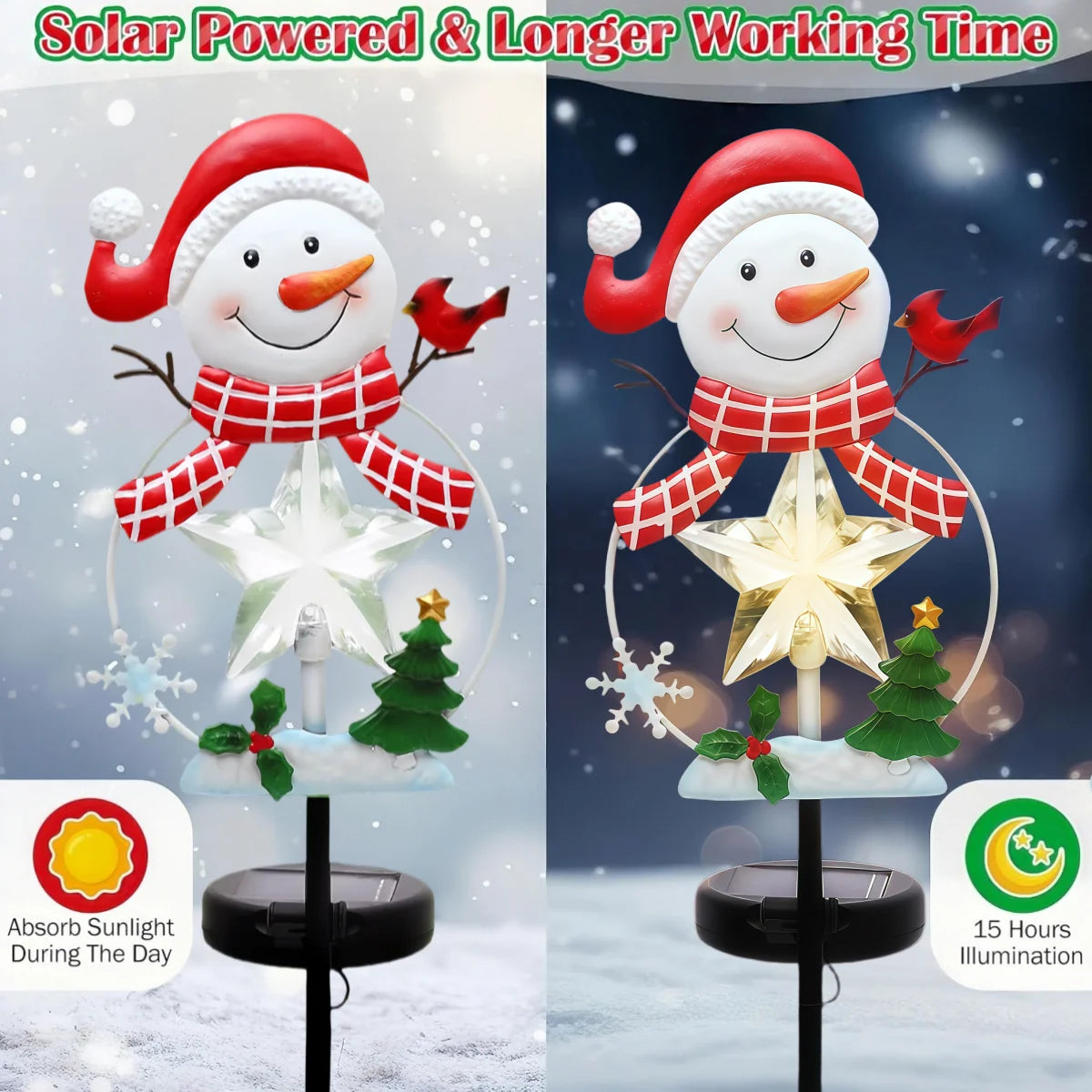 Christmas Stake Decor, Outdoor Garden Solar Light Metal Snowman/Santa Claus/Reindeer Yard Stakes with Lights, Outdoor Solar Christmas, Snowman, Deer, and Lawn Decoration Lights, Christmas Lights for Home Lawn Pathway Holiday