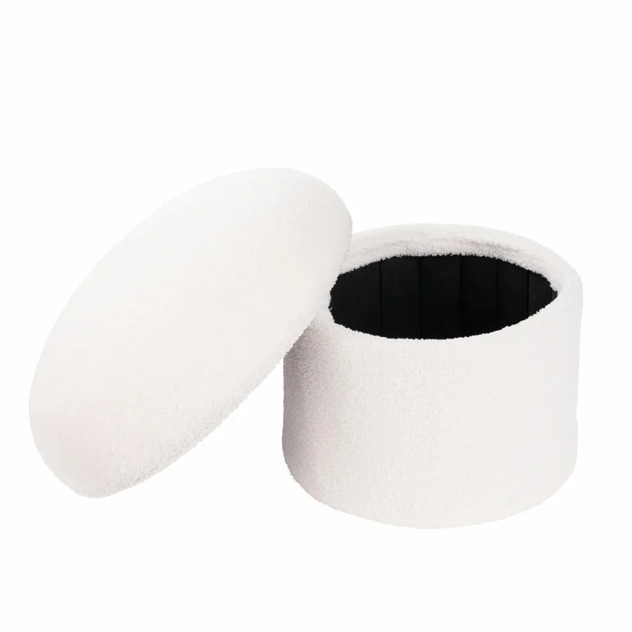 Mainstays Cream Boucle Mushroom Storage Ottoman Upholstered Footrest Stool Hidden Storage Seat for Bedroom Living Room