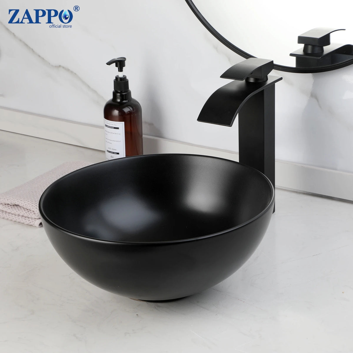 ZAPPO Marbling Rectangle Vessel Sink with Faucet Drain Ceramic Vessel Sinks Oval Bathroom Sink Bowl Above Counter with Mixer Tap