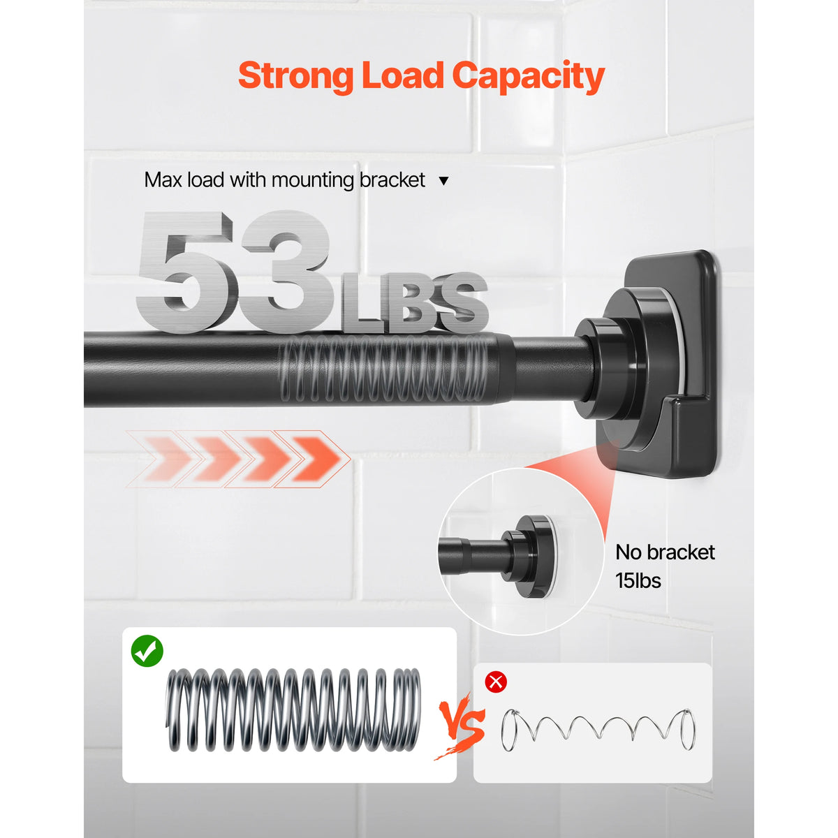 SucceBuy Shower Curtain Rod with Holders 28-76 In Adjustable Spring Tension Stainless Steel Telescoping Rod for Bathroom Closet