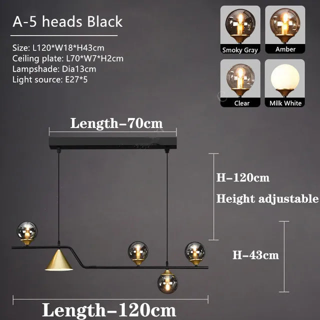Modern glass ball LED ceiling chandelier kitchen dining table black pendant study bedroom home lighting decoration interior lamp