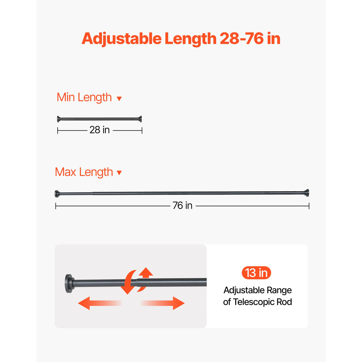 SucceBuy Shower Curtain Rod with Holders 28-76 In Adjustable Spring Tension Stainless Steel Telescoping Rod for Bathroom Closet
