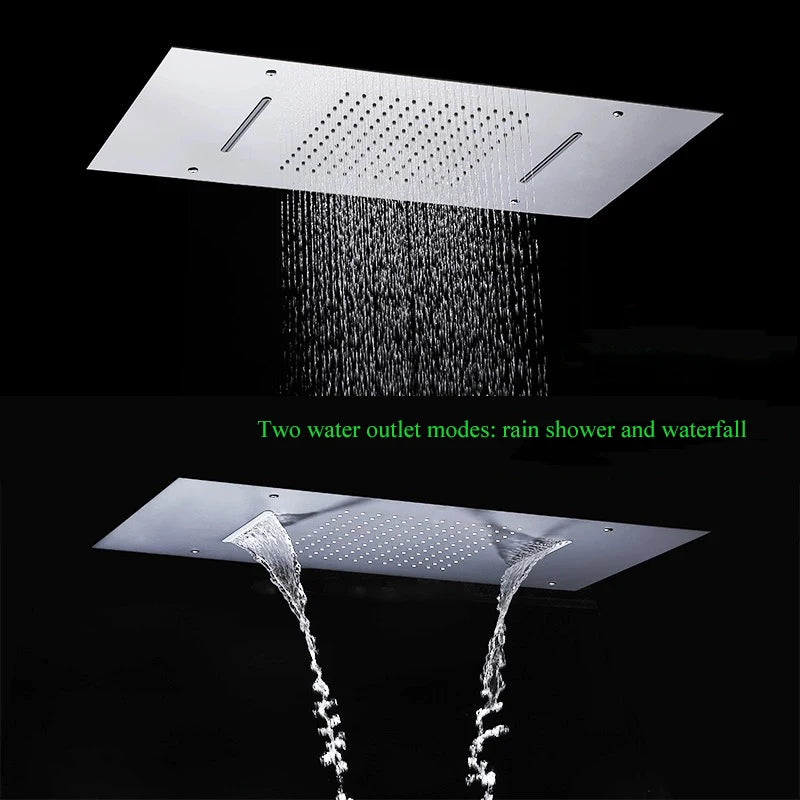 Luxury Waterfall Rains LED Light Shower Head 49*35cm Built-in Ceiling Shower Colorful Bathroom Showers