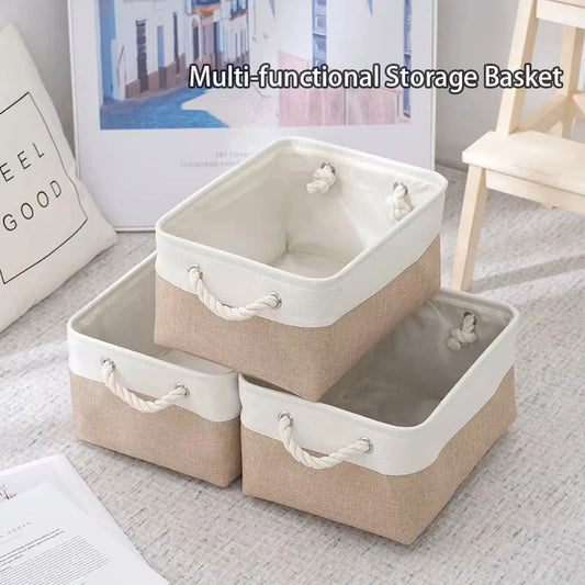 Multi-functional Linen Storage Basket,foldable Miscellaneous Storage Bag with Handle Storage Box Underwear Socks Baby Toys