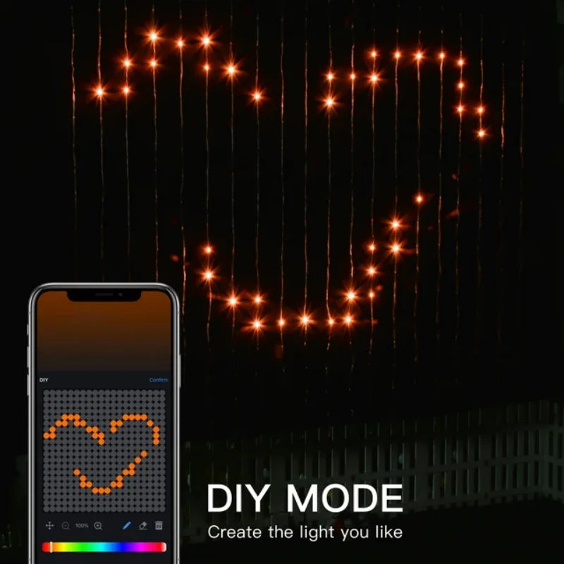 400LED Smart Curtain Lights APP Remote Control Custom Pattern DIY Window String Lights For Christmas Holiday Party Home Decor 2x2M/3x3M