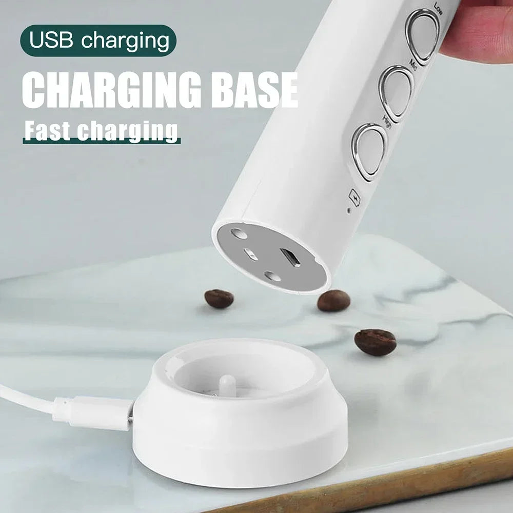 USB Rechargeable Milk Frother Mini Handheld Electric Foam Maker 3 Speed Stainless Steel Whisks for Latte Coffee Cappuccino Hot Chocolate Egg Beater Drink Mixer Blender Kitchen Gadgets Tools Portable Cordless