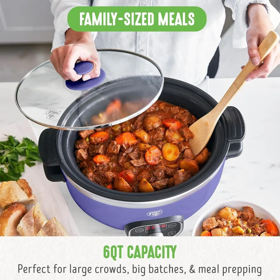 Soft Grip 16 Piece Healthy Ceramic Nonstick Cookware Set Pots and Pans Set 6Quart Slow Cooker PFAS and PFOAFree Dishwasher Safe