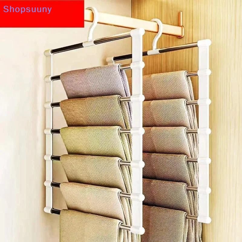 [SU]1/2Pcs Multi-Layer Pants Hanger Space Saving Closet Organizer Foldable Trousers Clothes Rack Wardrobe Storage Organization