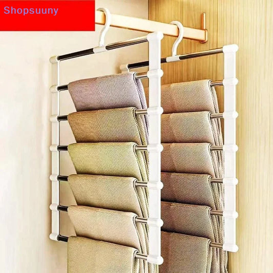 [SU]1/2Pcs Multi-Layer Pants Hanger Space Saving Closet Organizer Foldable Trousers Clothes Rack Wardrobe Storage Organization