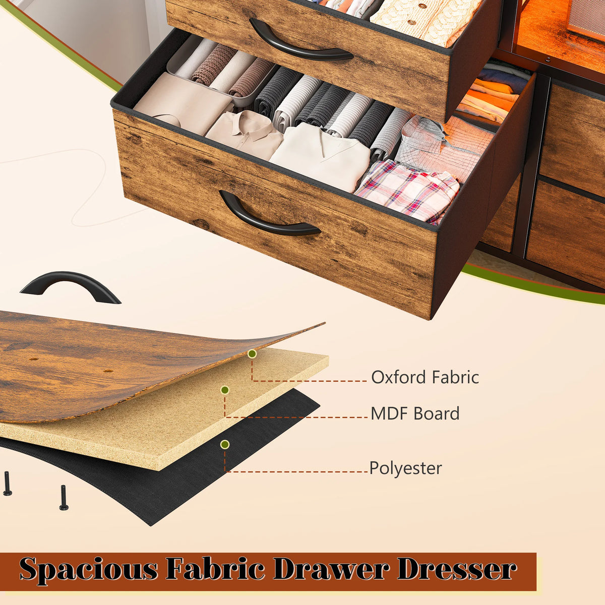 Dresser for Bedroom with LED Lights & Charging Station 12 Drawers TV Stand for 55-60 Inch TVs, Deep Fabric Storage Cabinet with 3 Wooden Shelves for Entertainment Center