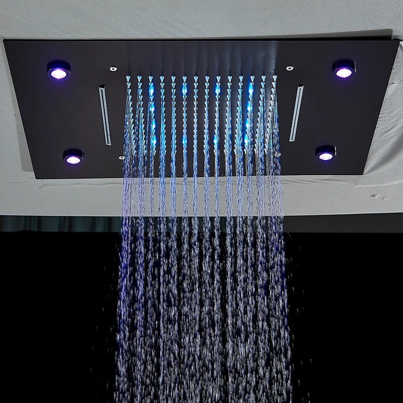 Luxury Waterfall Rains LED Light Shower Head 49*35cm Built-in Ceiling Shower Colorful Bathroom Showers