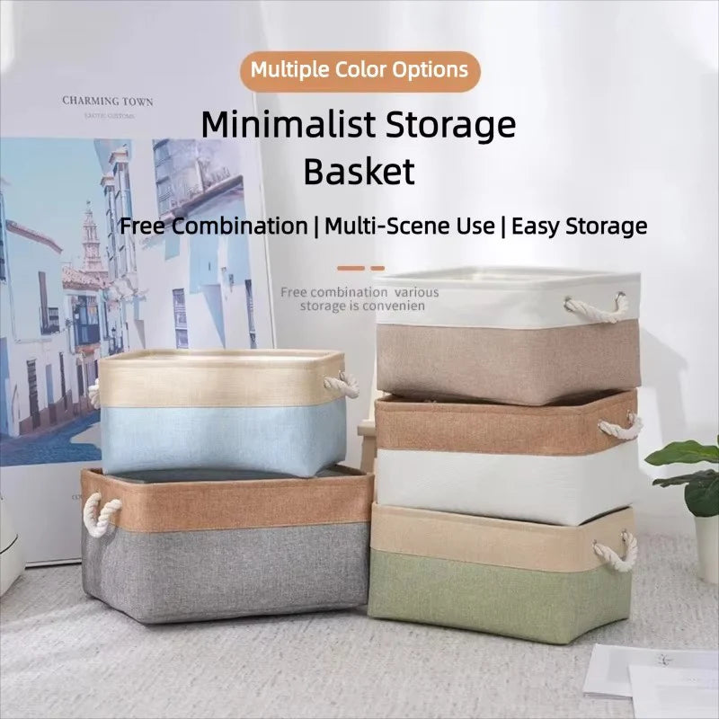 Multi-functional Linen Storage Basket,foldable Miscellaneous Storage Bag with Handle Storage Box Underwear Socks Baby Toys