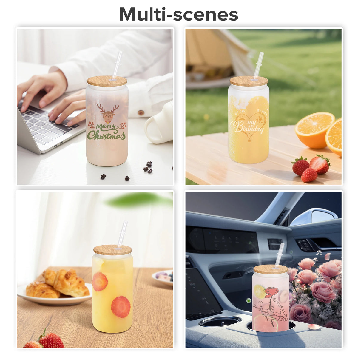 USA Warehouse 25 Pack 16oz Frosted Sublimation Glass Blanks Cans Glass Tumbler With Bamboo Lid and Straw Glass Drinkware