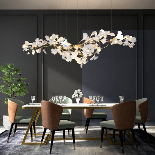 Ceramics Chandeliers Home Ginkgo Biloba Decoration Villa Living Room Lighting Pendant Lamps Indoor Hanging Lights Fixture
