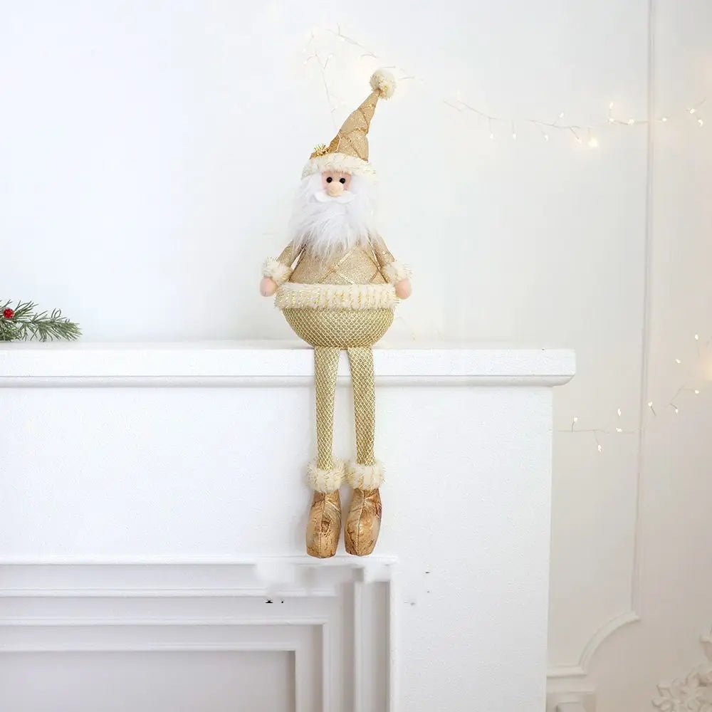 Large Christmas Plush Doll Ornaments Gold Cute Santa Claus Retractable Doll Telescopic Snowman Elk Merry Christmas Decoration