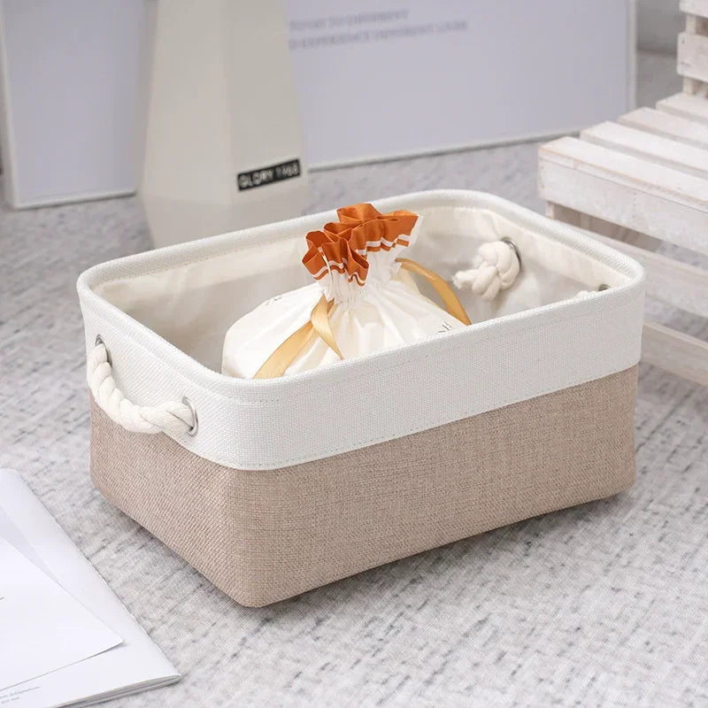 Multi-functional Linen Storage Basket,foldable Miscellaneous Storage Bag with Handle Storage Box Underwear Socks Baby Toys