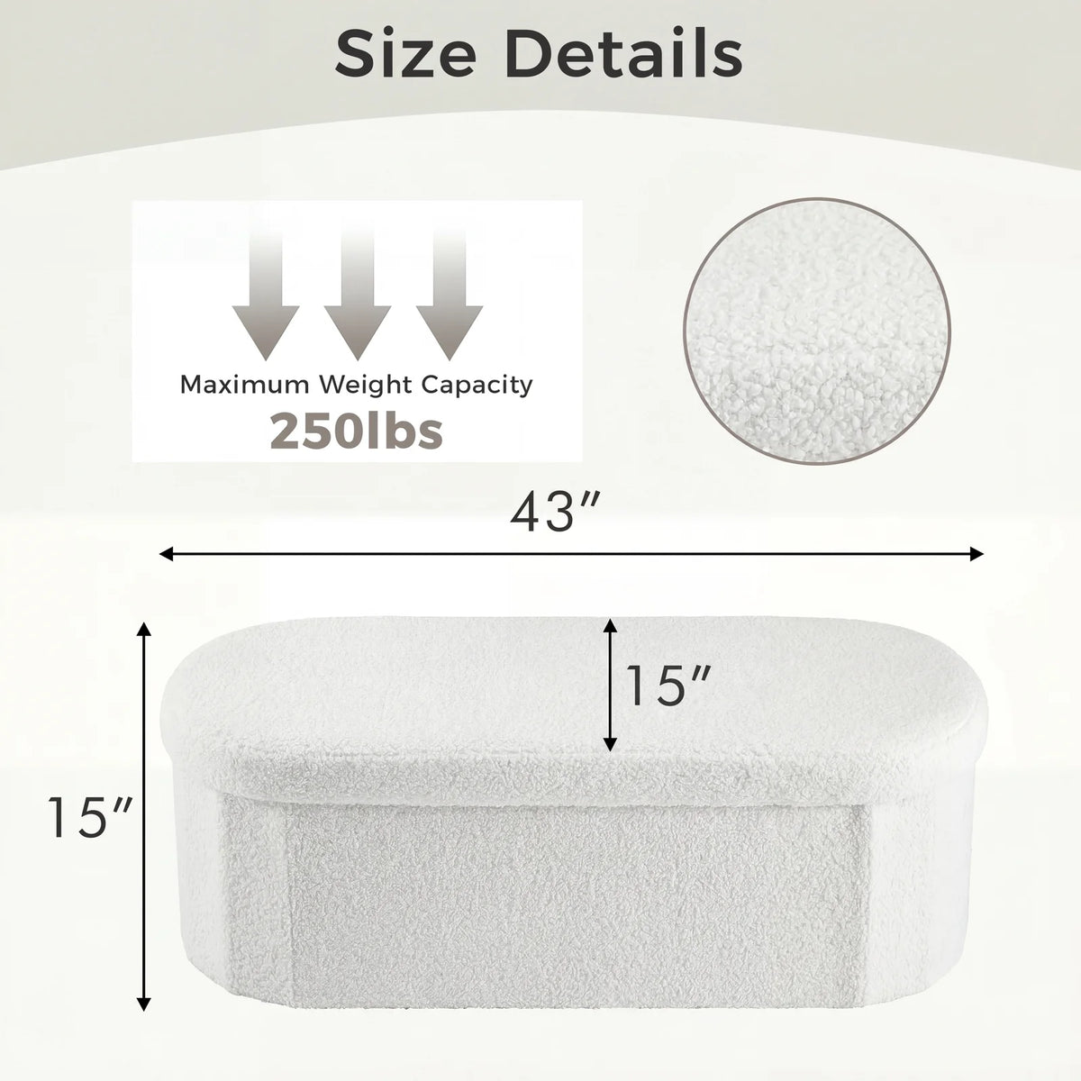 MCQ 30IN to 43IN Faux Fur Ottoman Foot Rest Stool with Storage Makeup Cute Soft Small Footstool Oval Round Folding Storage Chest for Bedroom