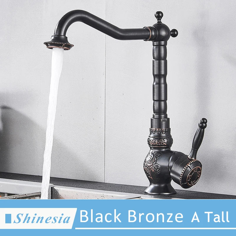 Shinesia Black Bronze Gourmet Kitchen Faucet Deck Mounted Bathroom Basin Sink Hot and Cold Water Mixer Taps