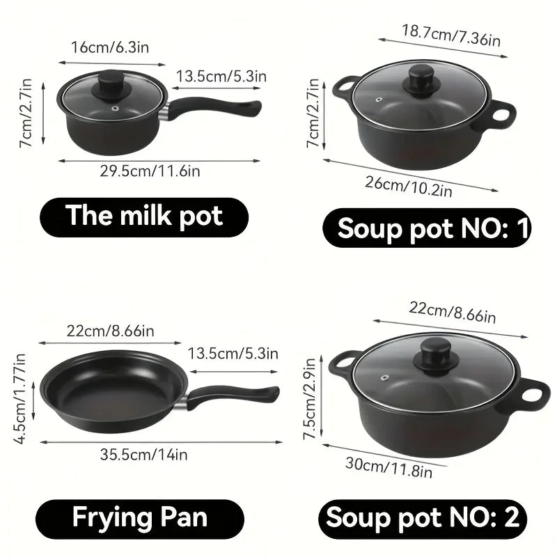 13-Piece Nonstick Cookware Set Black - Induction Compatible Pot Pan Set with Frying Pan & Utensils for Kitchen & Camping